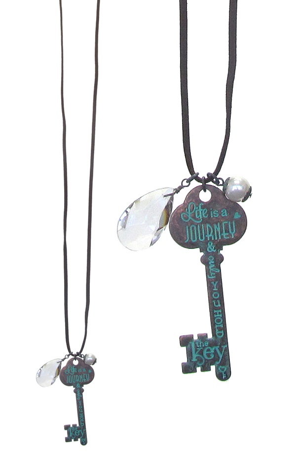 Inspiration Message Key Long Necklace - Life Is A Journey And Only You Hold The Key