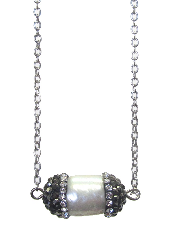 Fresh Water Pearl And Crystal Necklace