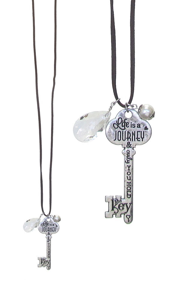 Inspiration Message Key Long Necklace - Life Is A Journey And Only You Hold The Key