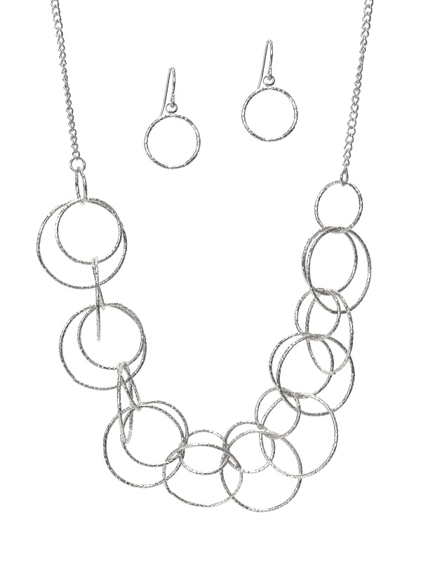 Wire Art Pendant Necklace Set - Hoop