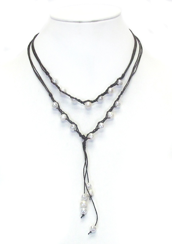 Freshwater Pearl Double Layer Y Shape Cord Necklace