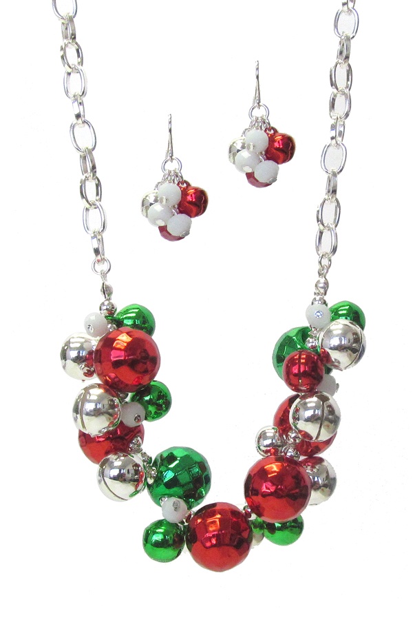 Christmas Theme Multi Bell Dangle Necklace Set