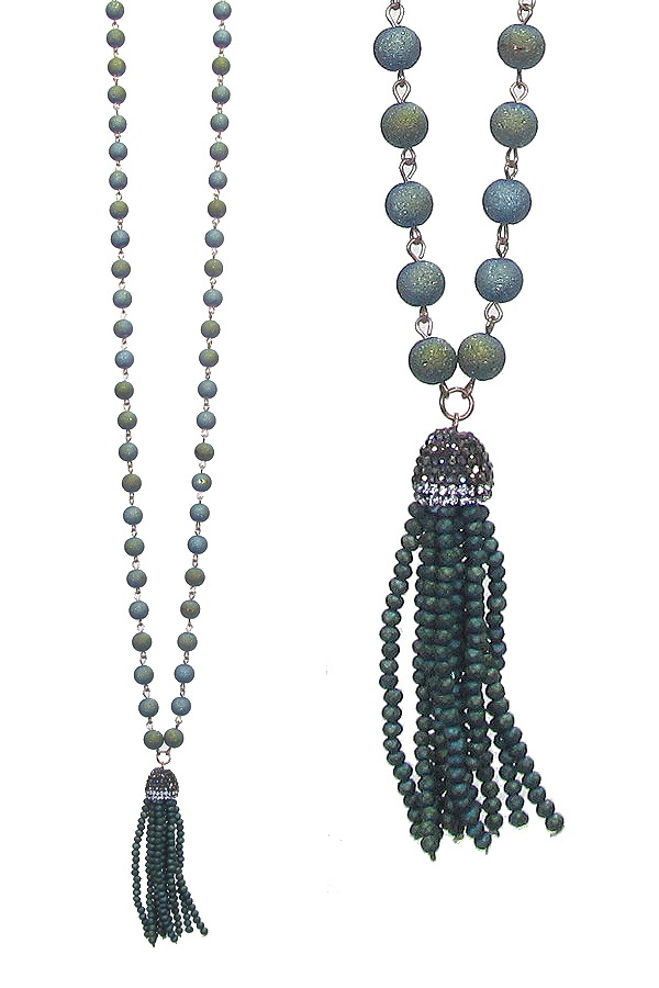Glass Tassel Pendant Long Chain Necklace