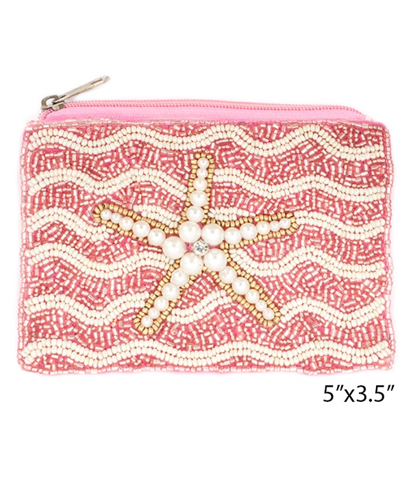 Sealife Theme Handmade Multi Seedbead Wallet Coin Purse - Starfish