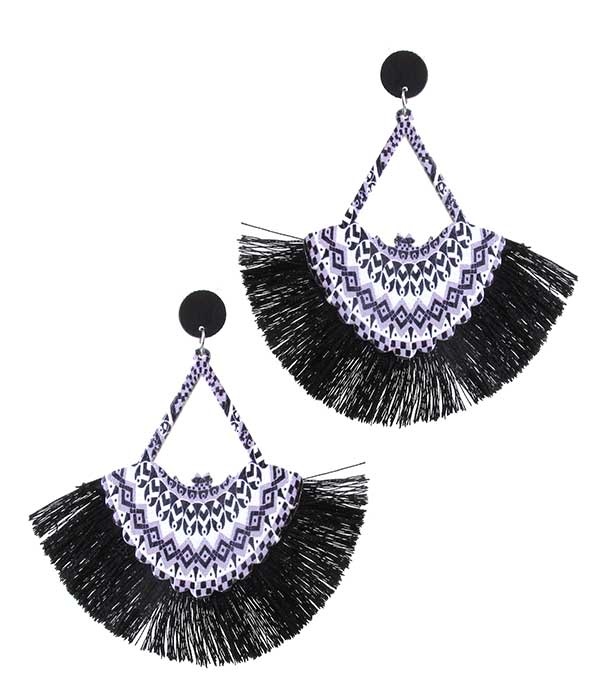 Aztec Pattern Fan Tassel Earring -Western