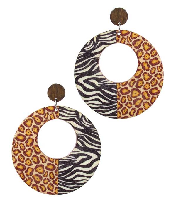 Animal Print Wood Hoop Earring