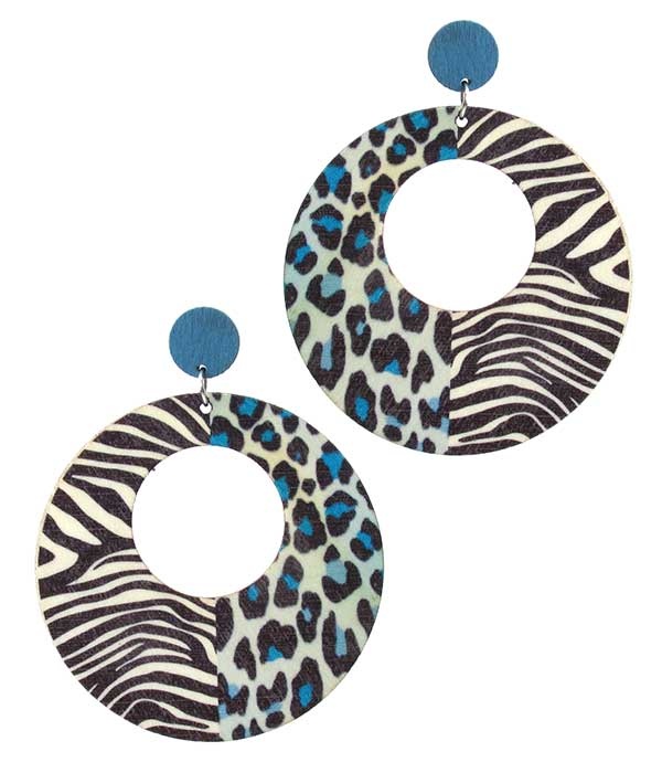 Animal Print Wood Hoop Earring