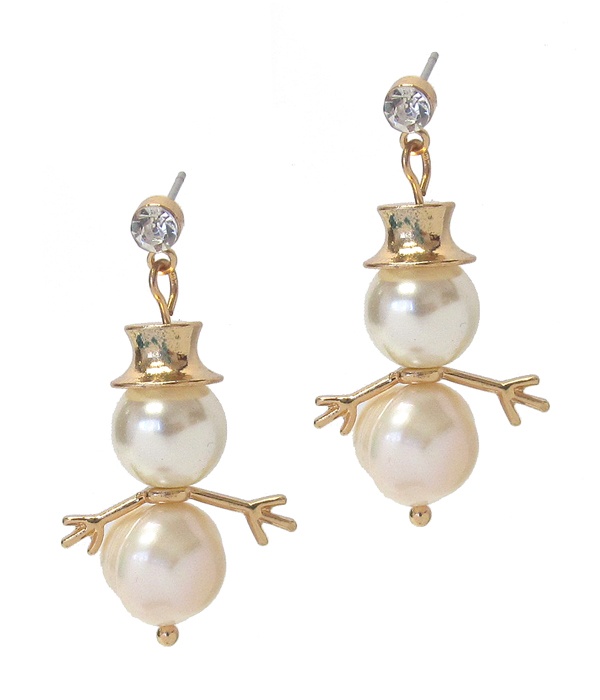 Fresh Pearl Snowman Earring - Christmas Theme