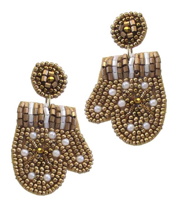 Handmade Christmas Theme Multi Seedbead Earring - Snow Gloves