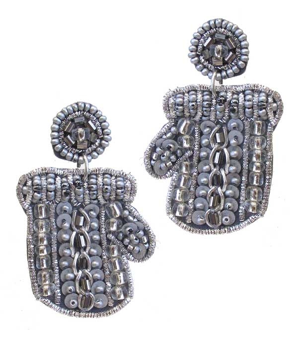 Handmade Christmas Theme Multi Seedbead Earring - Snow Gloves