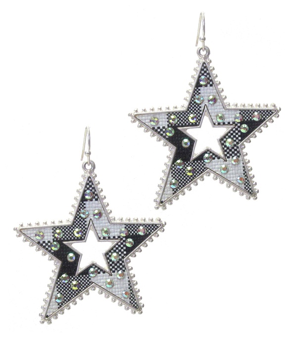 Buffalo Plaid Check Pattern Star Earring