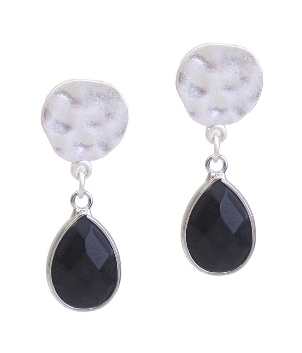 Metal Disk And Teardrop Stone Earring