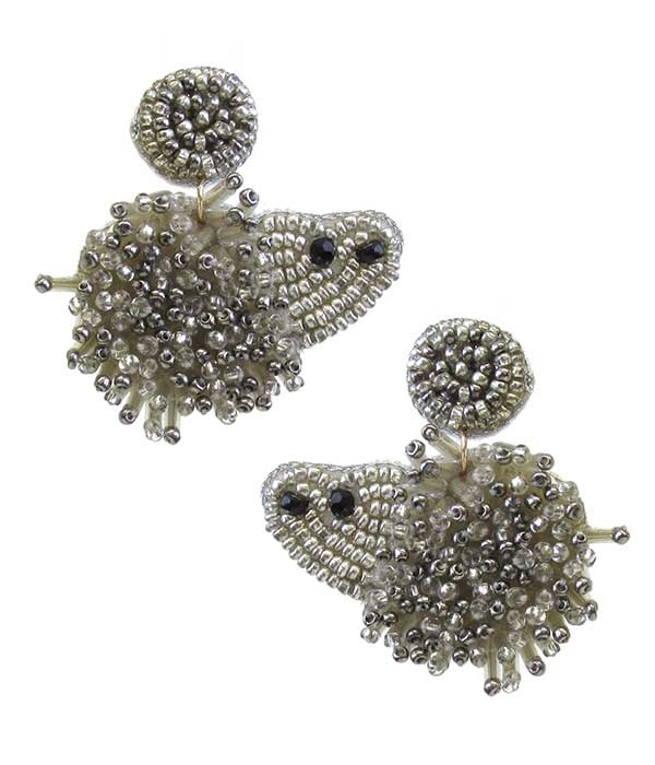 Handmade Multi Seedbead Hedgehog Earring