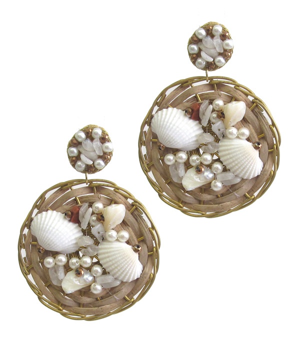 Handmade Seedbead Art Earring - Sea Shell And Pearl
