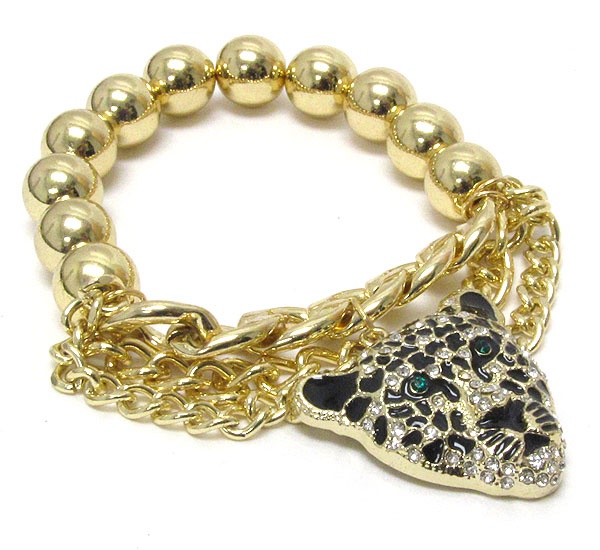 Crystal And Epoxy Jaguar And Metal Ball Stretch Bracelet