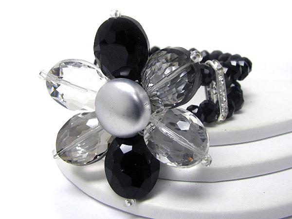 Crystal And Facet Glass Flower Stretch Bracelet