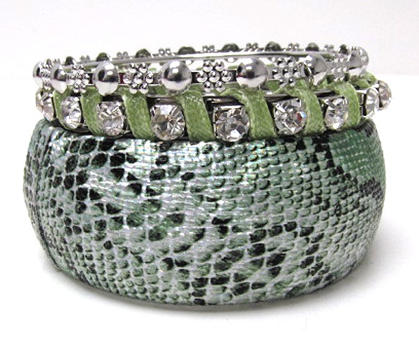 Metal Crystal Snakeskin Mishmash Bangle Set