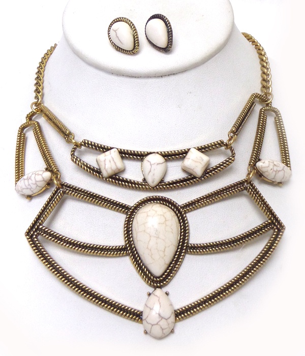 Natural Stone Geometic Shape Necklace Set
