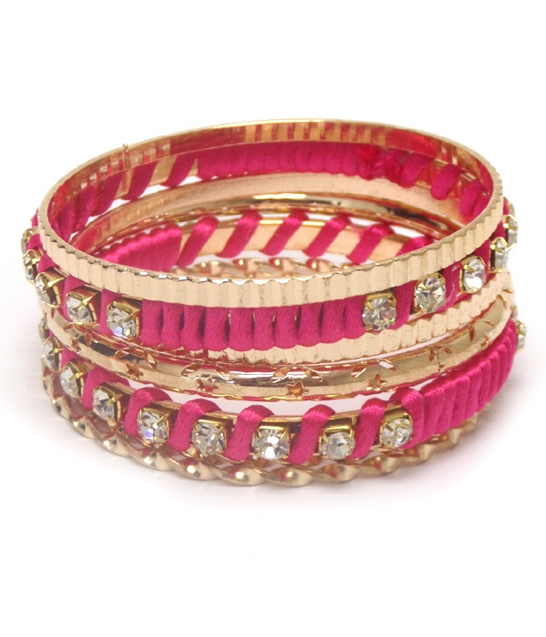 Multi Design Metal And Cord Bangle Bracelet Set