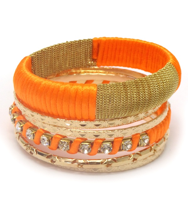 Multi Design Metal And Cord Bangle Bracelet Set
