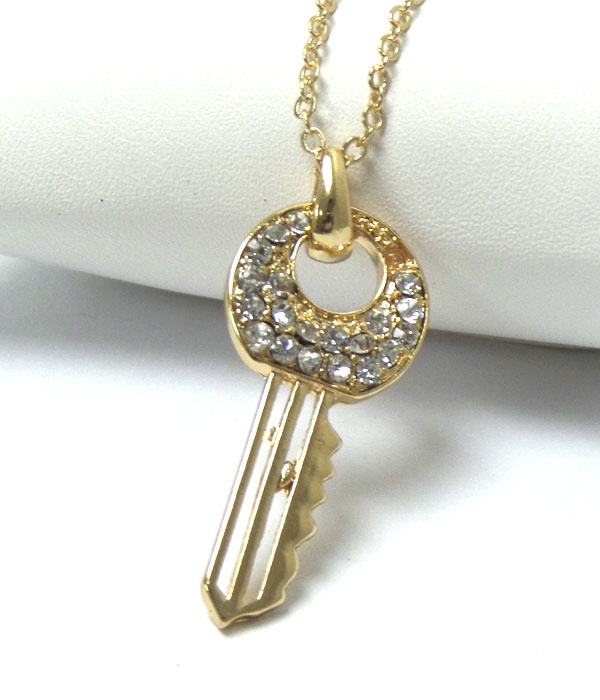 Premier Electro Plating Crystal Stud Key Pendant Necklace