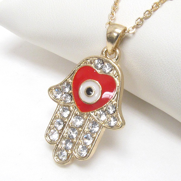 Premier Electro Plating Crystal Deco Hamsa Pendant Necklace
