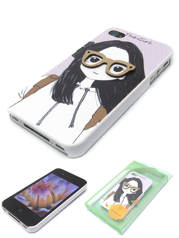 The Girl Theme With Wooden Glasses Cellphone Case - Hard Case For Iphone 4 - 4s