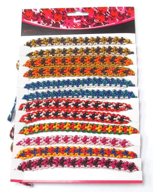 Assort Color Friendship Braided Bracelets -12 Pc Value Pack