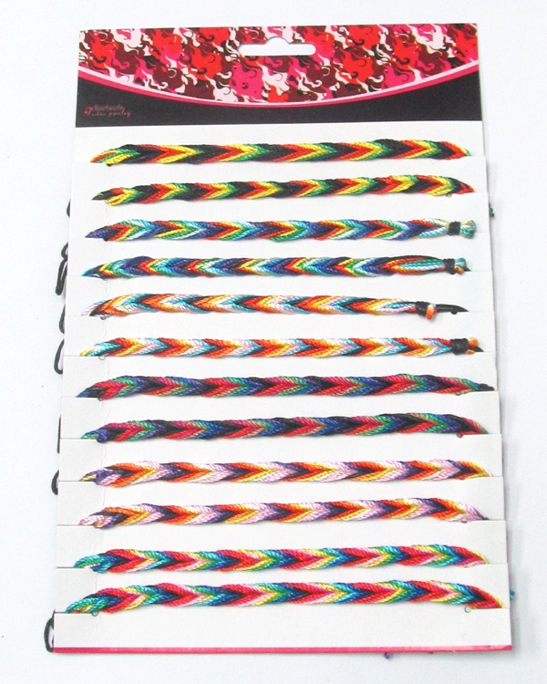 Assort Color Friendship Braided Bracelets -12 Pc Dozen Pack Mens Jewelry