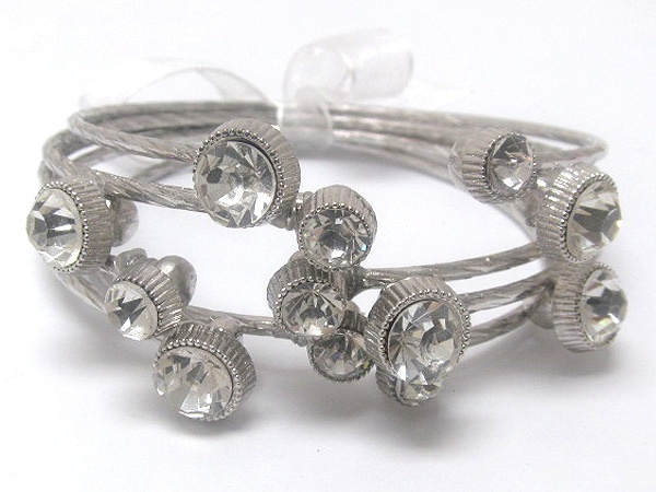 Multi Size Crystal Deco With Ribbon Tied Flexible Metal Bangle Set Of 6