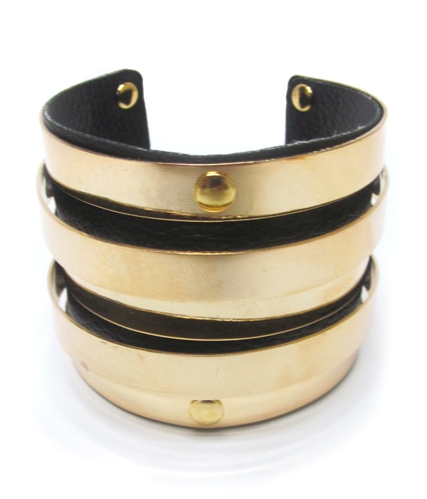 Metal And Leather Cuff Bangle