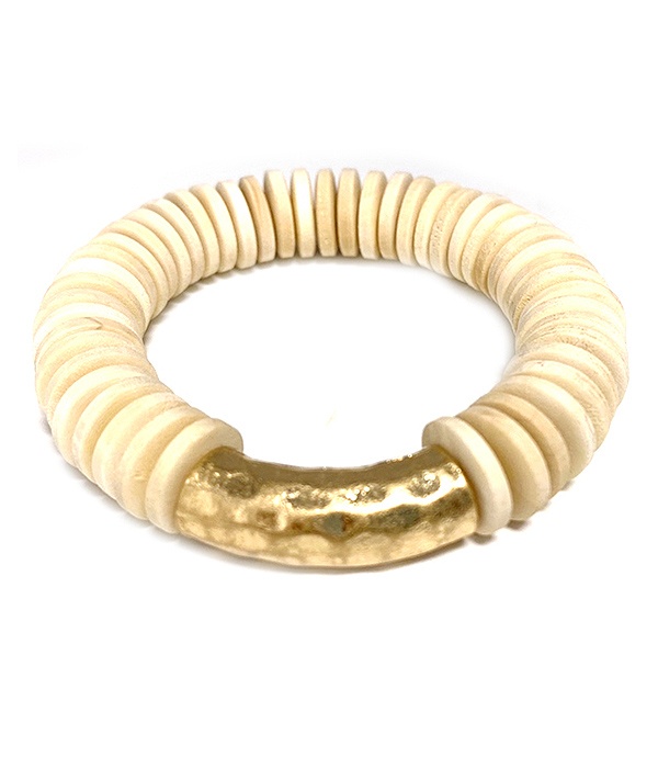 Metal Tube And Wood Stretch Bracelet