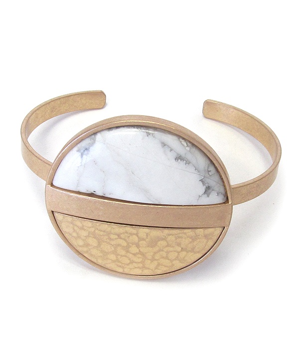 Semi Precious Stone And Hammered Metal Disc Bangle Bracelet