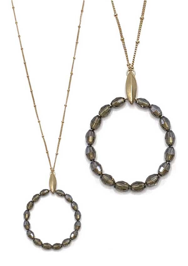 Facet Stone Hoop Pendant Long Necklace