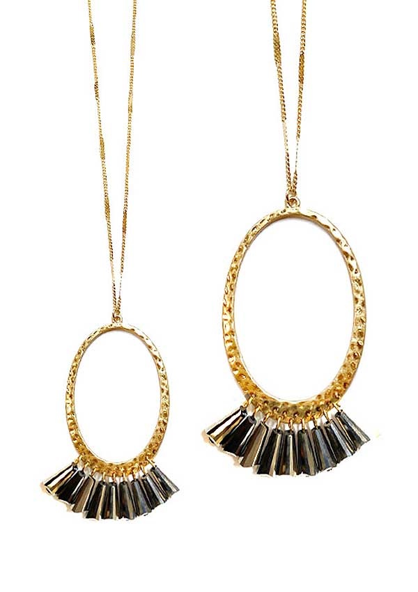 Multi Facet Stone And Oval Hoop Pendant Long Necklace