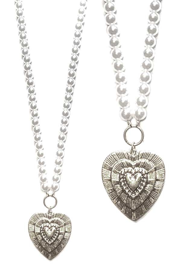 Heart Pendant And Multi Pearl Chain Necklace