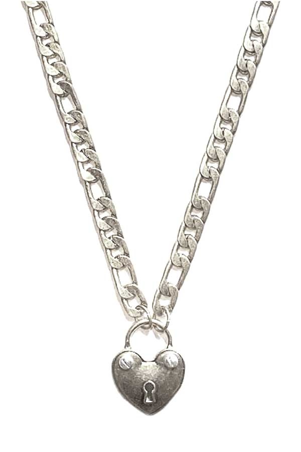 Heart Lock Pendant And Thick Chain Necklace