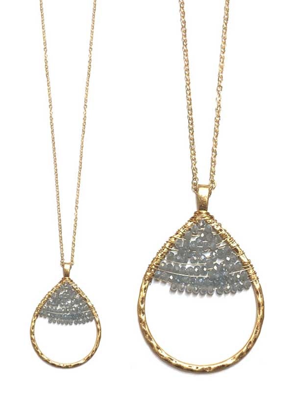 Glass Bead Teardrop Pendant Long Necklace