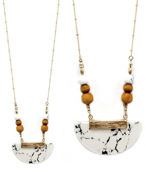 Semi Precious Stone Half Moon Pendant Long Necklace