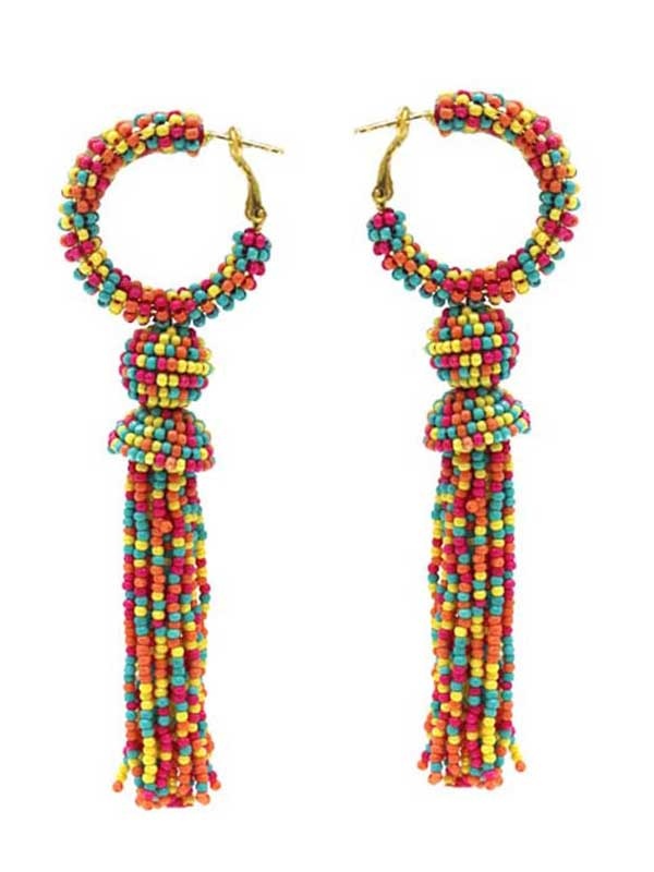 Multi Seedbead Tassel Drop Earring