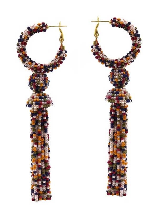 Multi Seedbead Tassel Drop Earring