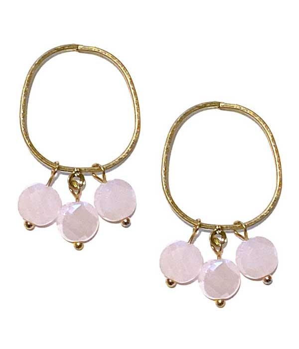 Facet Stone Dangle Metal Hoop Earring