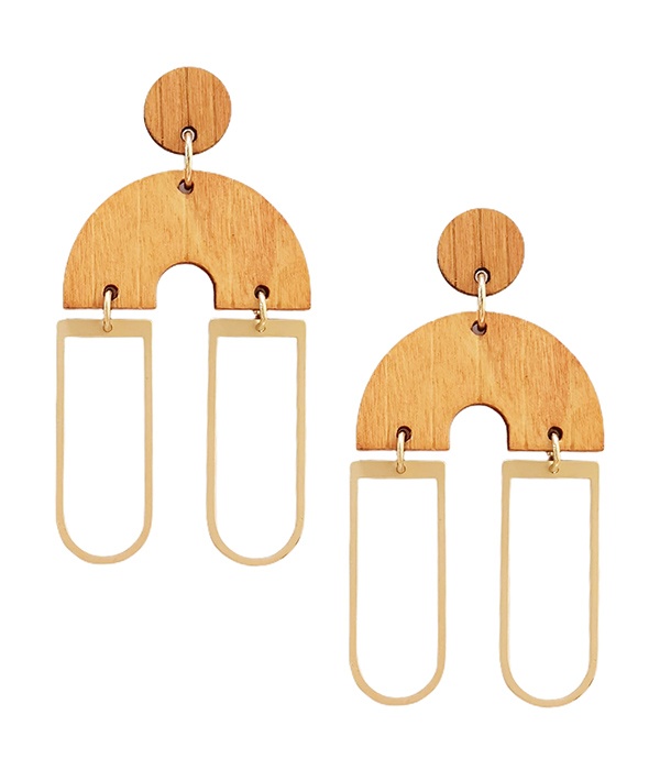 Wood And Metal Mix Arch Drop Earring