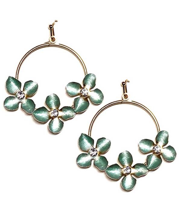 Crystal Center Metal Flower Hoop Earring