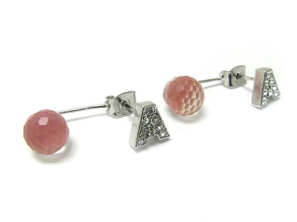 Crystal Stud Initial Post And Crystal Ball Drop Earring