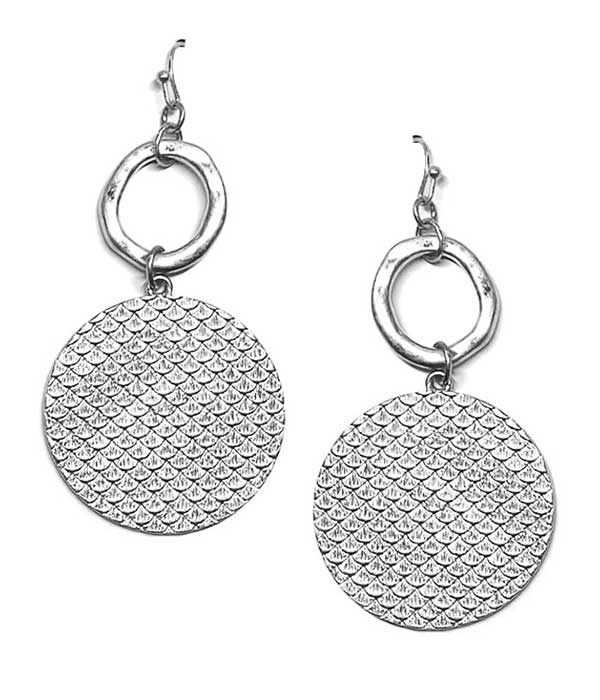 Fish Scale Textured Disc Drop Earring