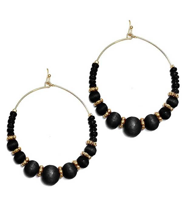 Wood Ball And Wire Hoop Earring