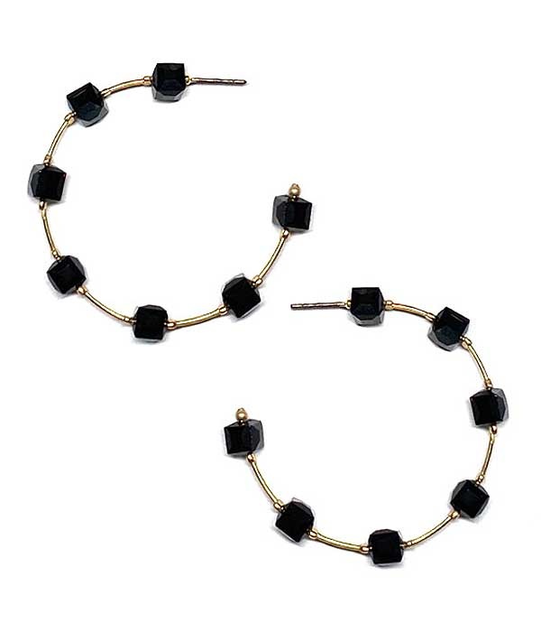 Facet Stone Cube Hoop Earring