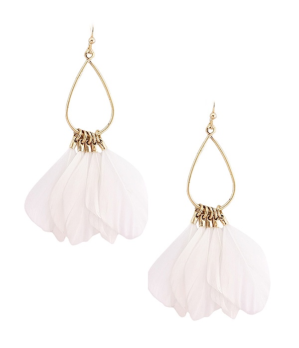 Wire Teardrop And Multi Feather Earring