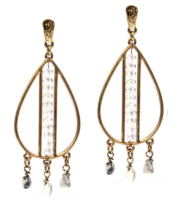 Facet Stone And Semi Precious Stone Wire Teardrop Earring